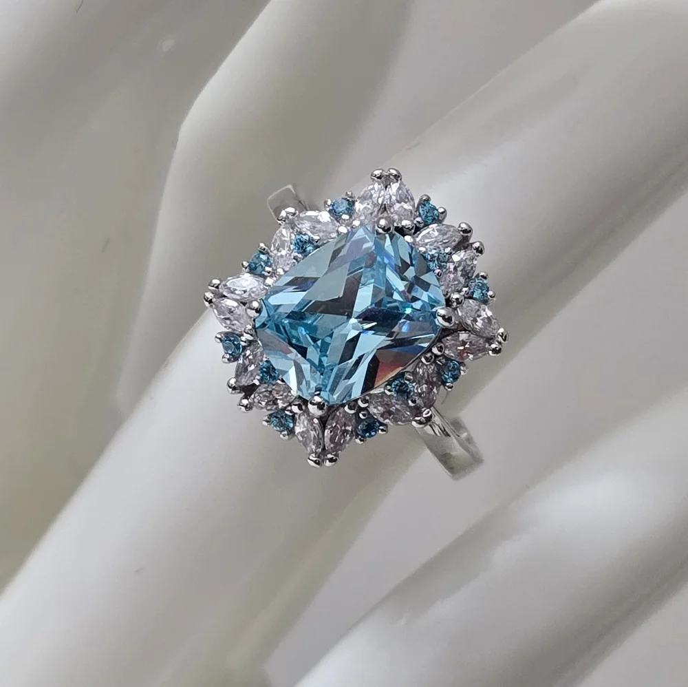 Sterling Silver 925 Blue Topaz Silver Halo Ring